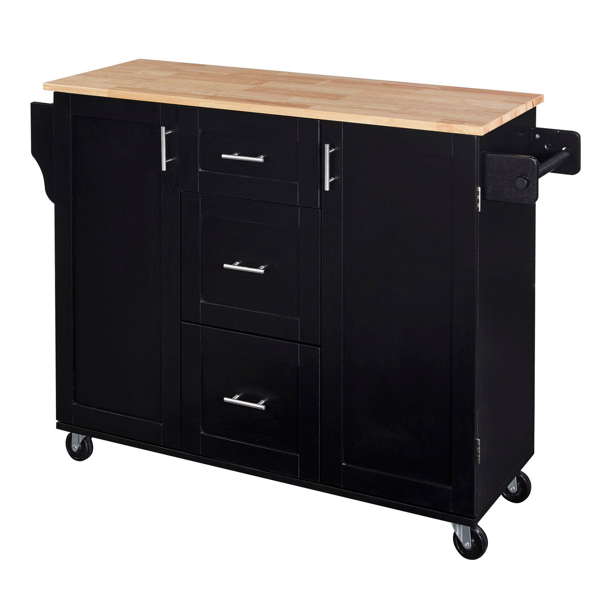 Bybafun Black Mdf Base with Wood Top Rolling Kitchen Island (17-in x 50-in x 36.9-in)