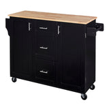 Bybafun Black Mdf Base with Wood Top Rolling Kitchen Island (17-in x 50-in x 36.9-in)