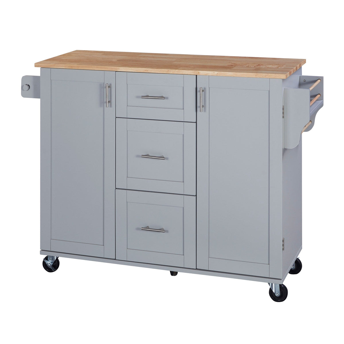 Bybafun Gray Mdf Base with Wood Top Rolling Kitchen Island (17-in x 50-in x 36.9-in)
