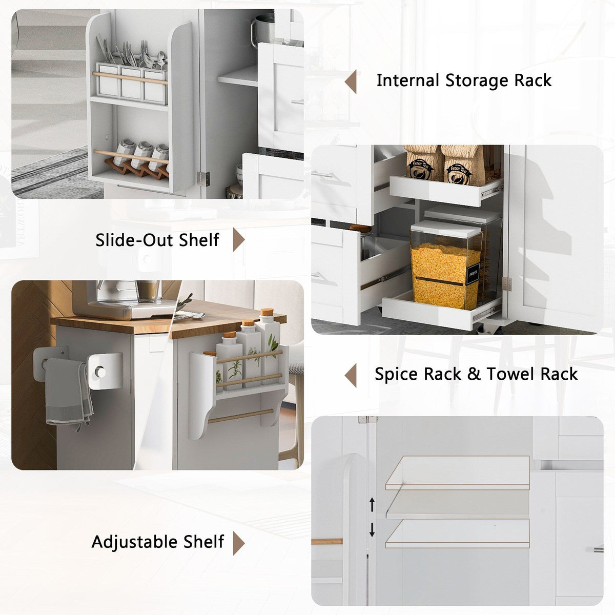 Bybafun White Mdf Base with Wood Top Rolling Kitchen Island (17-in x 50-in x 36.9-in)