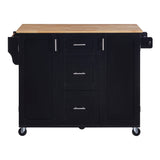 Bybafun Black Mdf Base with Wood Top Rolling Kitchen Island (17-in x 50-in x 36.9-in)