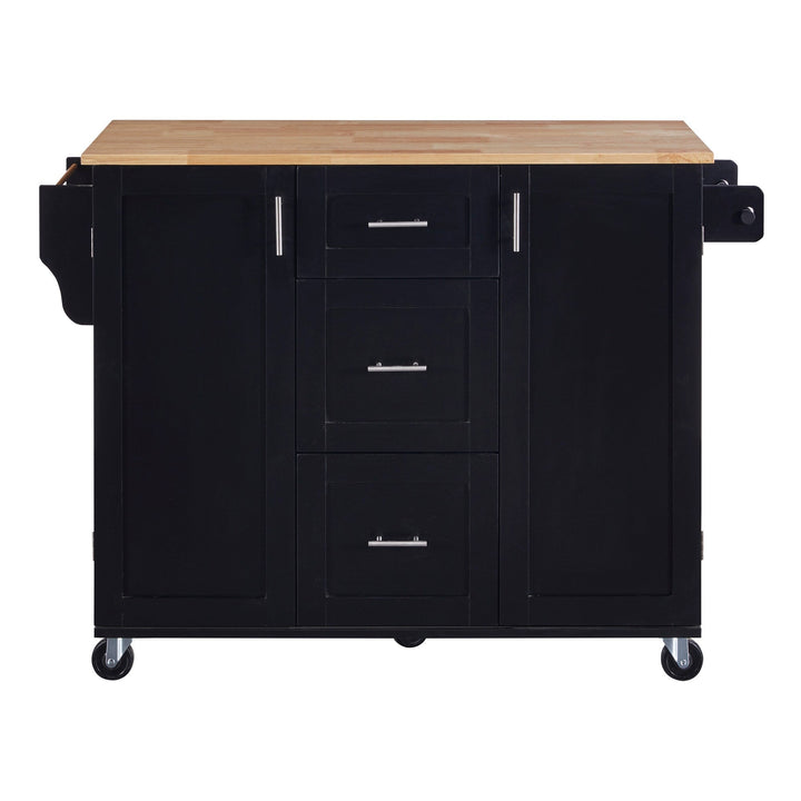 Bybafun Black Mdf Base with Wood Top Rolling Kitchen Island (17-in x 50-in x 36.9-in)