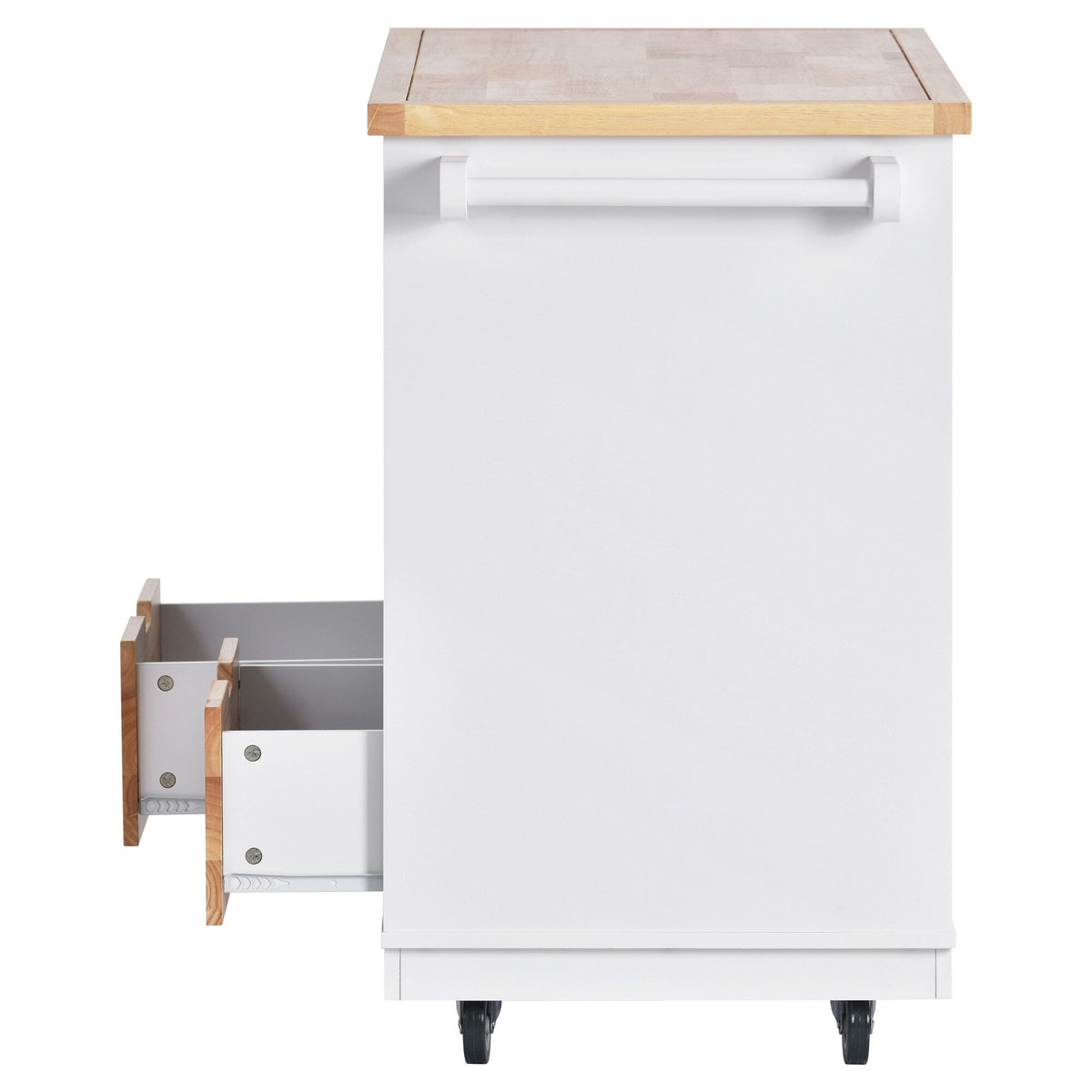 Bybafun White Mdf Base with Wood Top Rolling Kitchen Cart (21.7-in x 43.3-in x 35.6-in)