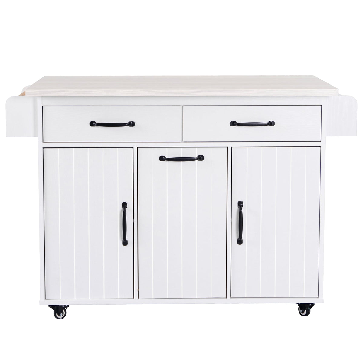 Bybafun White Mdf Base with Mdf Wood Top Rolling Kitchen Cart (20.6-in x 51-in x 35-in)
