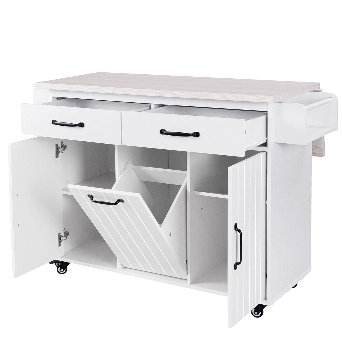 Bybafun White Mdf Base with Mdf Wood Top Rolling Kitchen Cart (20.6-in x 51-in x 35-in)