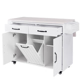 Bybafun White Mdf Base with Mdf Wood Top Rolling Kitchen Cart (20.6-in x 51-in x 35-in)