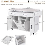 Bybafun White Mdf Base with Mdf Wood Top Rolling Kitchen Cart (20.6-in x 51-in x 35-in)