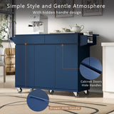 Bybafun Blue Mdf Base with Mdf Wood Top Rolling Kitchen Island (27.6-in x 53.2-in x 36.3-in)