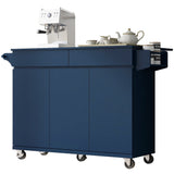 Bybafun Blue Mdf Base with Mdf Wood Top Rolling Kitchen Island (27.6-in x 53.2-in x 36.3-in)