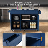 Bybafun Blue Mdf Base with Mdf Wood Top Rolling Kitchen Island (27.6-in x 53.2-in x 36.3-in)