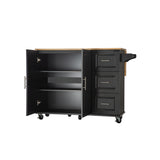 Bybafun Black Mdf Base with Wood Top Rolling Kitchen Island (30-in x 53.9-in x 36.2-in)