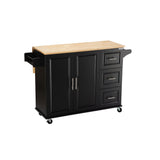 Bybafun Black Mdf Base with Wood Top Rolling Kitchen Island (30-in x 53.9-in x 36.2-in)