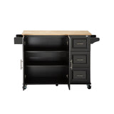 Bybafun Black Mdf Base with Wood Top Rolling Kitchen Island (30-in x 53.9-in x 36.2-in)