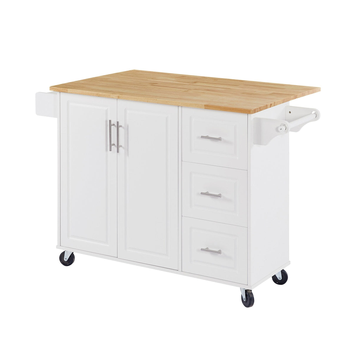 Bybafun White Mdf Base with Mdf Wood Top Rolling Kitchen Island (18.1-in x 53.8-in x 35.5-in)