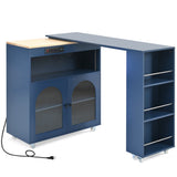 Bybafun Blue Mdf Base with Mdf Wood Top Rolling Kitchen Island (15.8-in x 56.3-in x 37.1-in)