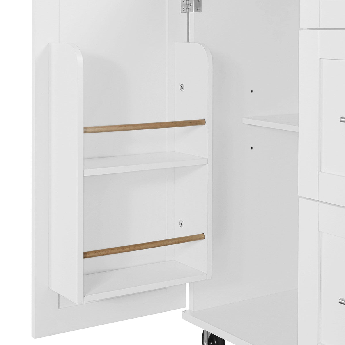 Bybafun White Mdf Base with Wood Top Rolling Kitchen Island (17-in x 50-in x 36.9-in)