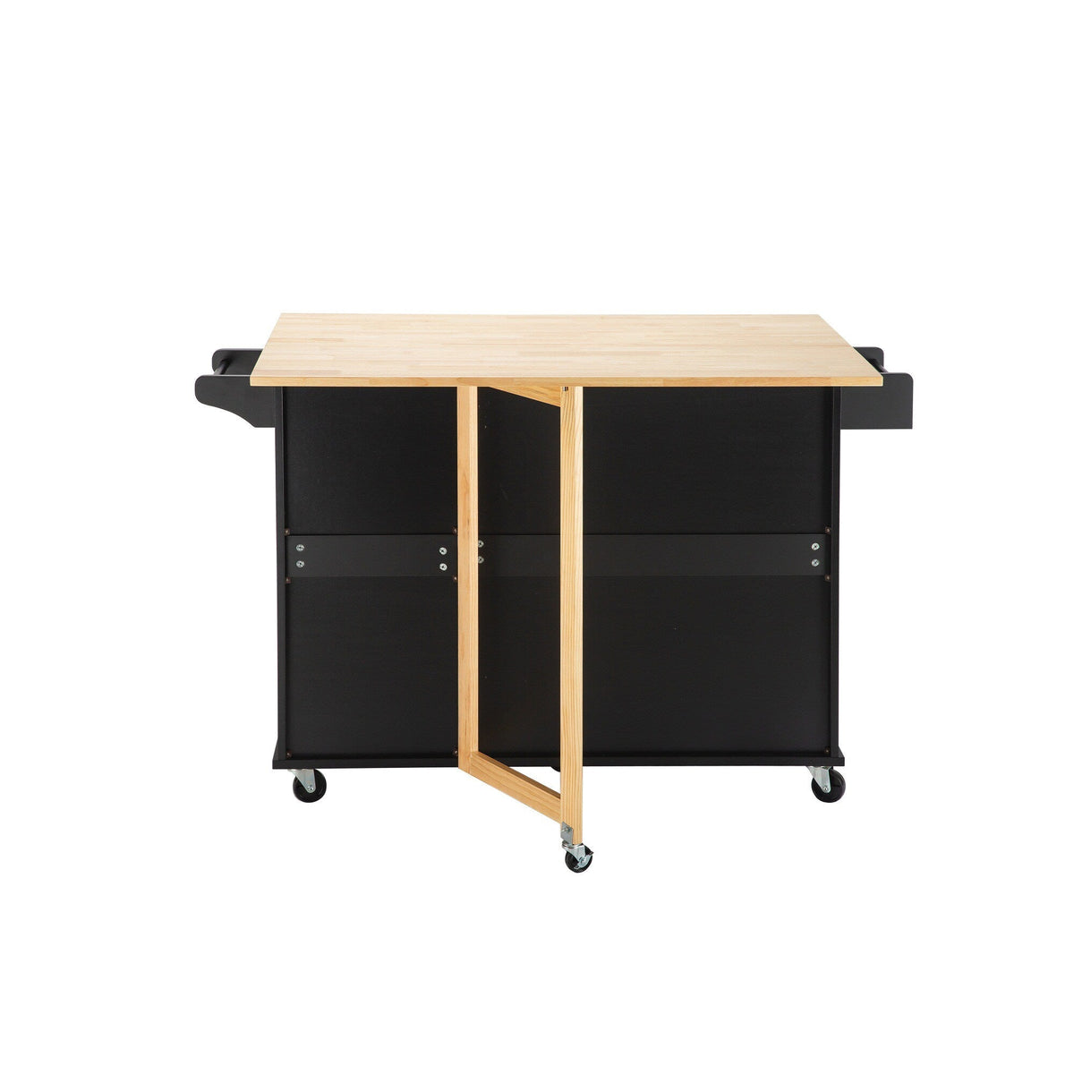 Bybafun Black Mdf Base with Wood Top Rolling Kitchen Island (30-in x 53.9-in x 36.2-in)