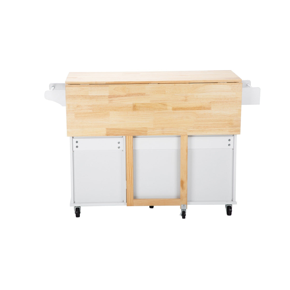 Bybafun White Mdf Base with Wood Top Rolling Kitchen Island (30-in x 53.9-in x 36.2-in)