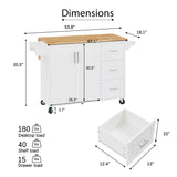 Bybafun White Mdf Base with Mdf Wood Top Rolling Kitchen Island (18.1-in x 53.8-in x 35.5-in)