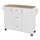 Bybafun White Mdf Base with Wood Top Rolling Kitchen Island (17-in x 50-in x 36.9-in)