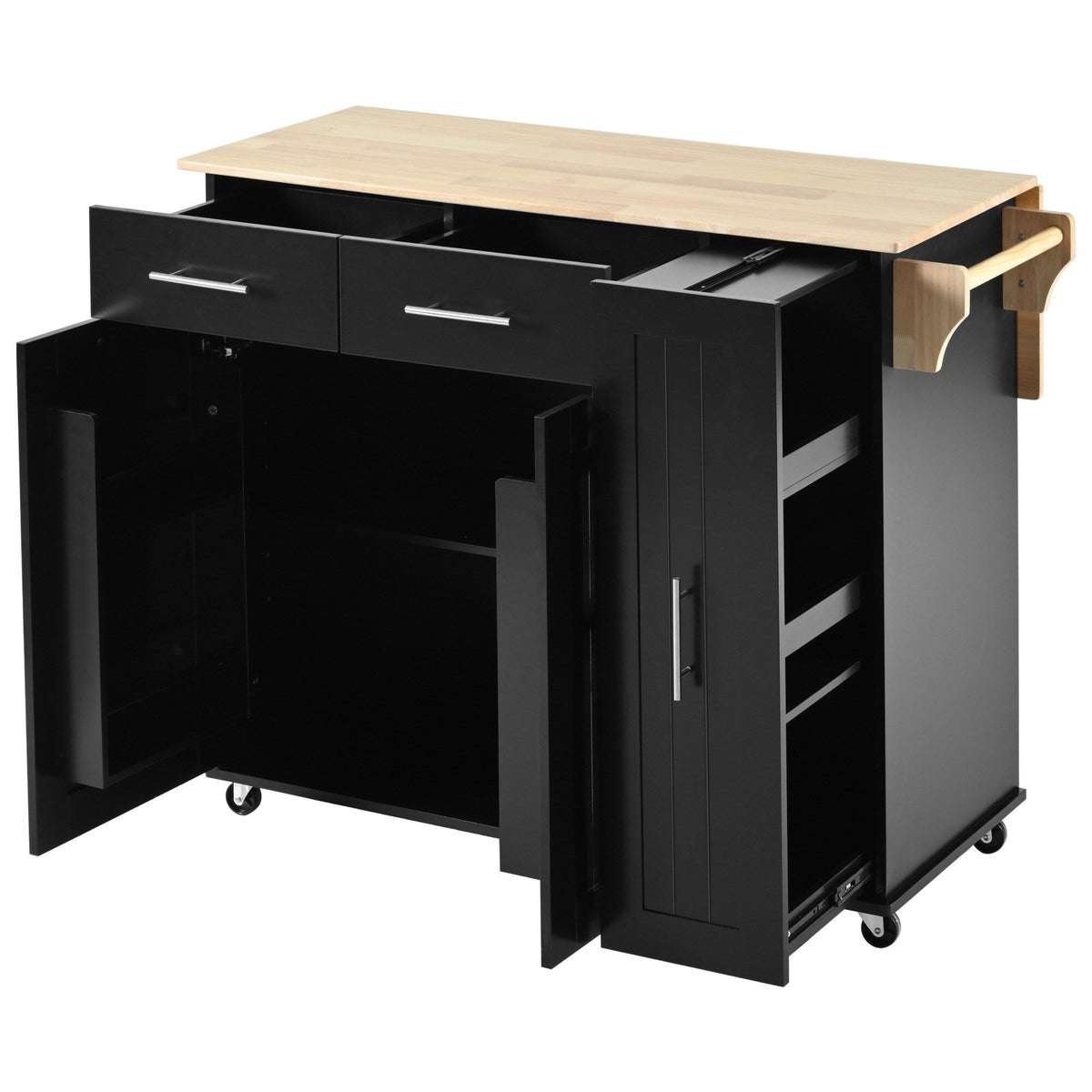 Bybafun Black Mdf Base with Mdf Wood Top Rolling Kitchen Island (29.5-in x 46-in x 37-in)