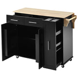 Bybafun Black Mdf Base with Mdf Wood Top Rolling Kitchen Island (29.5-in x 46-in x 37-in)