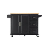 Bybafun Black Mdf Base with Wood Top Rolling Kitchen Island (30-in x 53.9-in x 36.2-in)