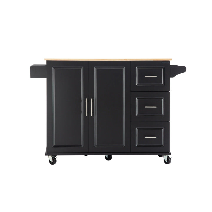 Bybafun Black Mdf Base with Wood Top Rolling Kitchen Island (30-in x 53.9-in x 36.2-in)