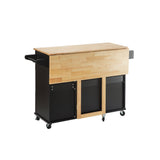 Bybafun Black Mdf Base with Wood Top Rolling Kitchen Island (30-in x 53.9-in x 36.2-in)