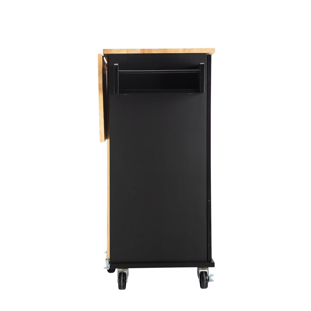 Bybafun Black Mdf Base with Wood Top Rolling Kitchen Island (30-in x 53.9-in x 36.2-in)