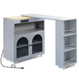 Bybafun Gray Mdf Base with Mdf Wood Top Rolling Kitchen Island (15.8-in x 56.3-in x 37.1-in)