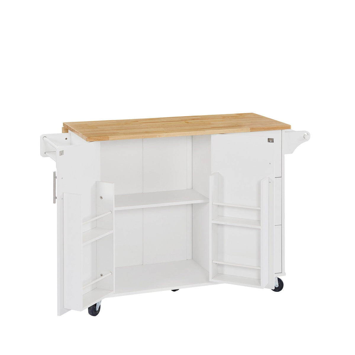 Bybafun White Mdf Base with Mdf Wood Top Rolling Kitchen Island (18.1-in x 53.8-in x 35.5-in)
