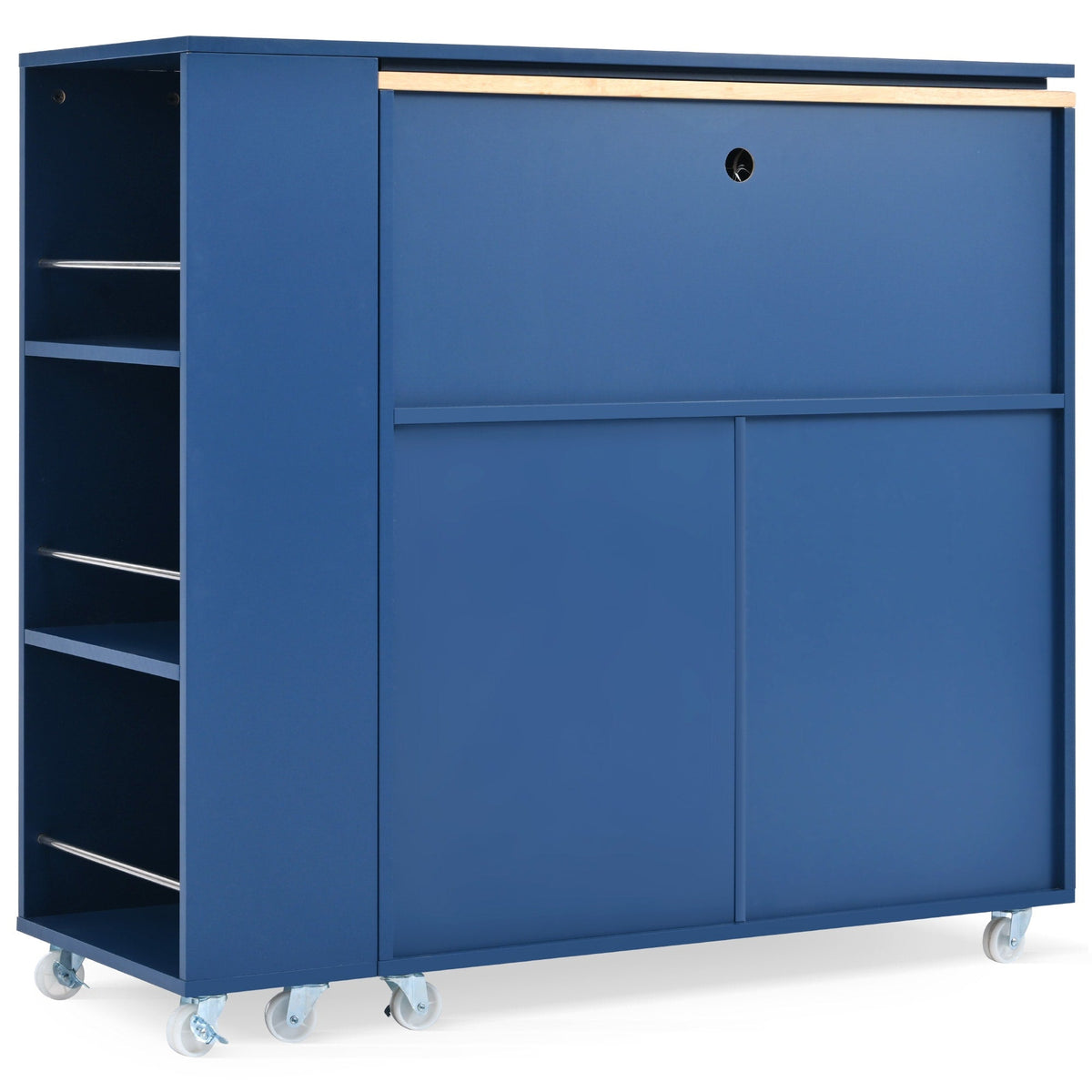 Bybafun Blue Mdf Base with Mdf Wood Top Rolling Kitchen Island (15.8-in x 56.3-in x 37.1-in)