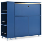 Bybafun Blue Mdf Base with Mdf Wood Top Rolling Kitchen Island (15.8-in x 56.3-in x 37.1-in)