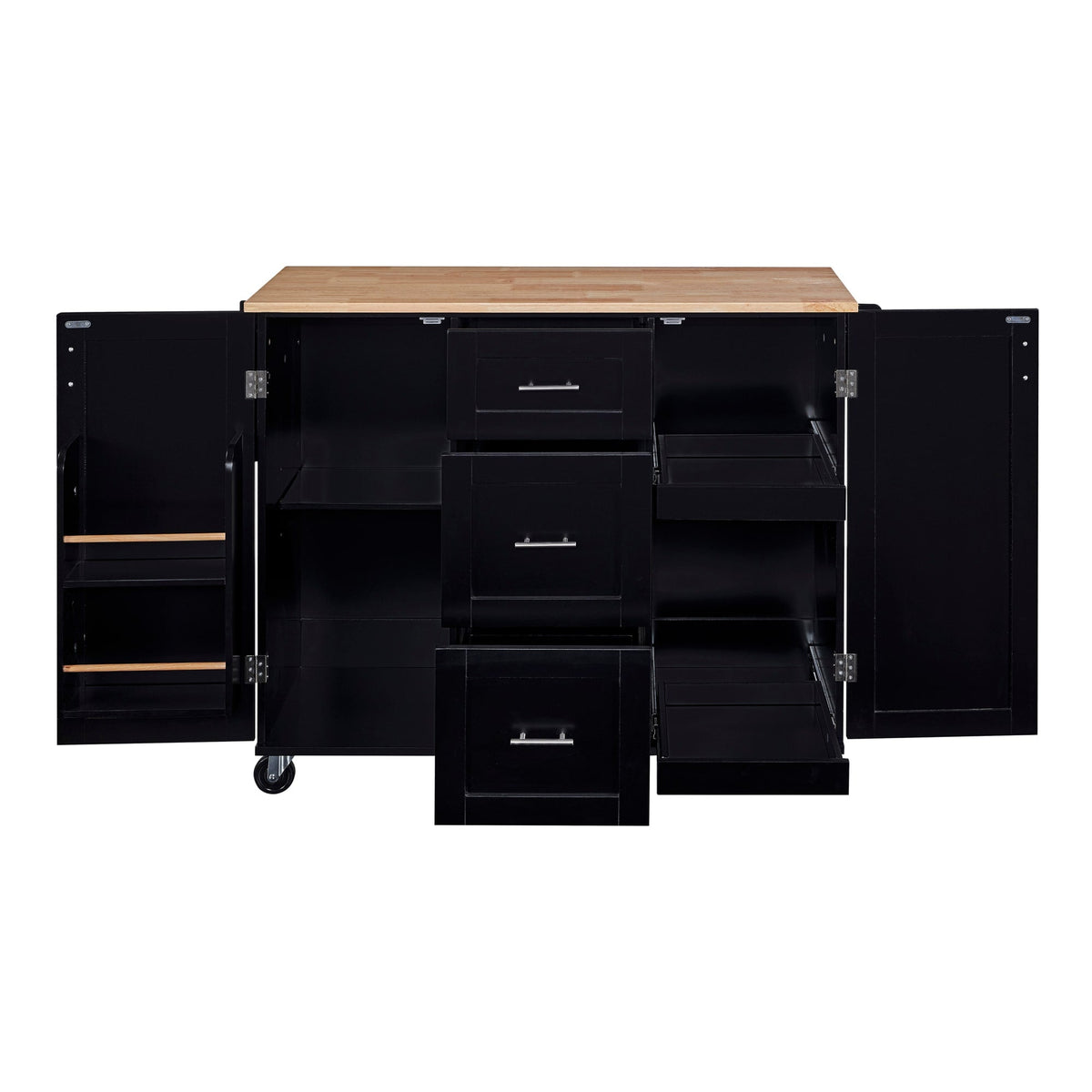 Bybafun Black Mdf Base with Wood Top Rolling Kitchen Island (17-in x 50-in x 36.9-in)