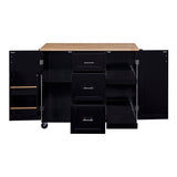 Bybafun Black Mdf Base with Wood Top Rolling Kitchen Island (17-in x 50-in x 36.9-in)