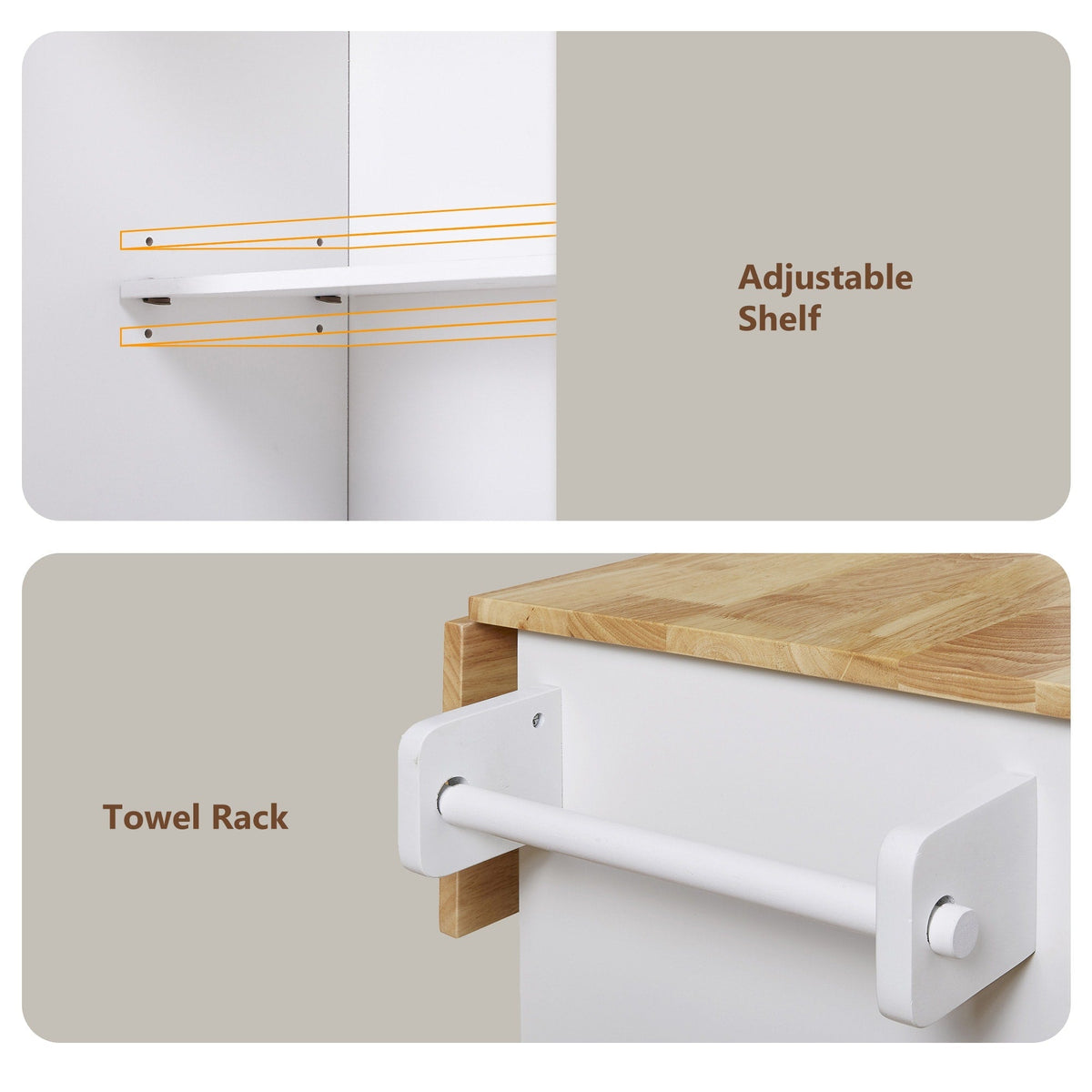 Bybafun White Mdf Base with Wood Top Rolling Kitchen Island (25.7-in x 39-in x 34-in)