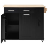 Bybafun Black Mdf Base with Mdf Wood Top Rolling Kitchen Island (29.5-in x 46-in x 37-in)