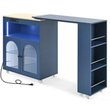 Bybafun Blue Mdf Base with Mdf Wood Top Rolling Kitchen Island (15.8-in x 56.3-in x 37.1-in)