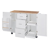 Bybafun White Mdf Base with Wood Top Rolling Kitchen Island (17-in x 50-in x 36.9-in)