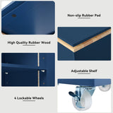 Bybafun Blue Mdf Base with Mdf Wood Top Rolling Kitchen Island (15.8-in x 56.3-in x 37.1-in)