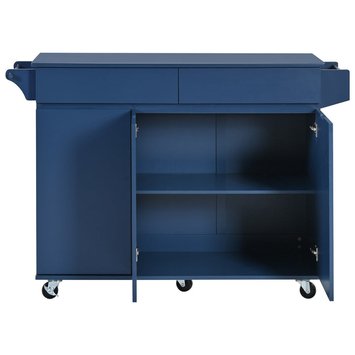 Bybafun Blue Mdf Base with Mdf Wood Top Rolling Kitchen Island (27.6-in x 53.2-in x 36.3-in)