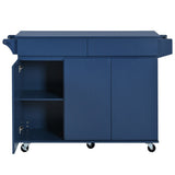 Bybafun Blue Mdf Base with Mdf Wood Top Rolling Kitchen Island (27.6-in x 53.2-in x 36.3-in)
