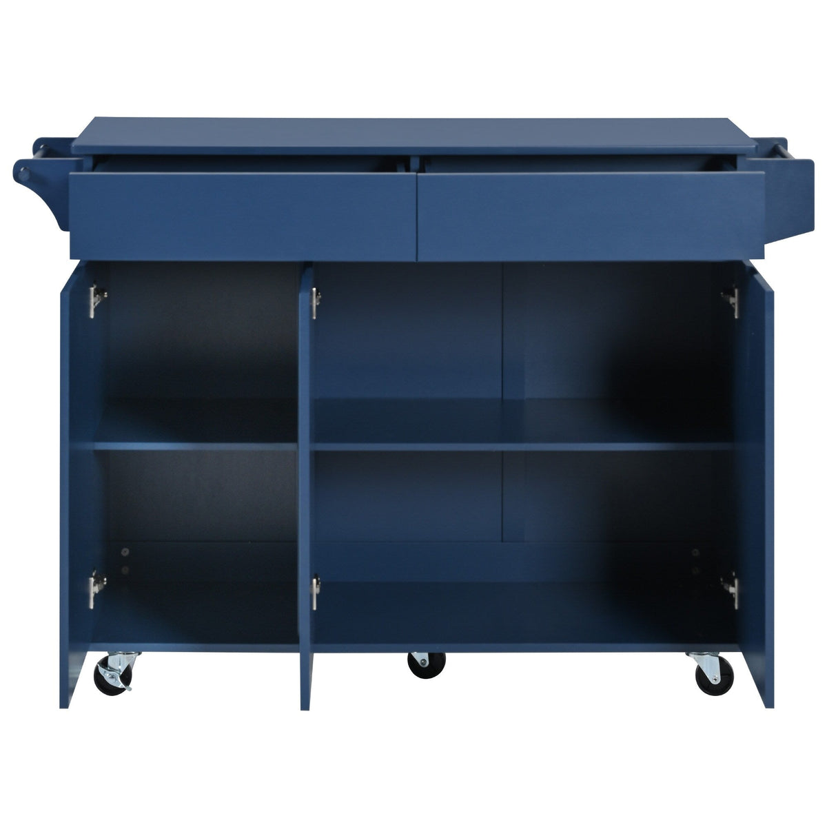 Bybafun Blue Mdf Base with Mdf Wood Top Rolling Kitchen Island (27.6-in x 53.2-in x 36.3-in)