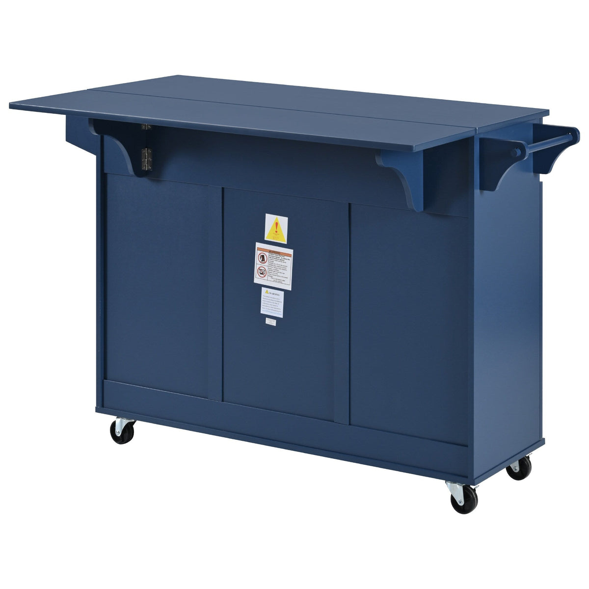 Bybafun Blue Mdf Base with Mdf Wood Top Rolling Kitchen Island (27.6-in x 53.2-in x 36.3-in)