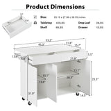 Bybafun White Mdf Base with Mdf Wood Top Rolling Kitchen Island (27.6-in x 53.2-in x 36.3-in)