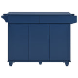 Bybafun Blue Mdf Base with Mdf Wood Top Rolling Kitchen Island (27.6-in x 53.2-in x 36.3-in)