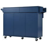 Bybafun Blue Mdf Base with Mdf Wood Top Rolling Kitchen Island (27.6-in x 53.2-in x 36.3-in)