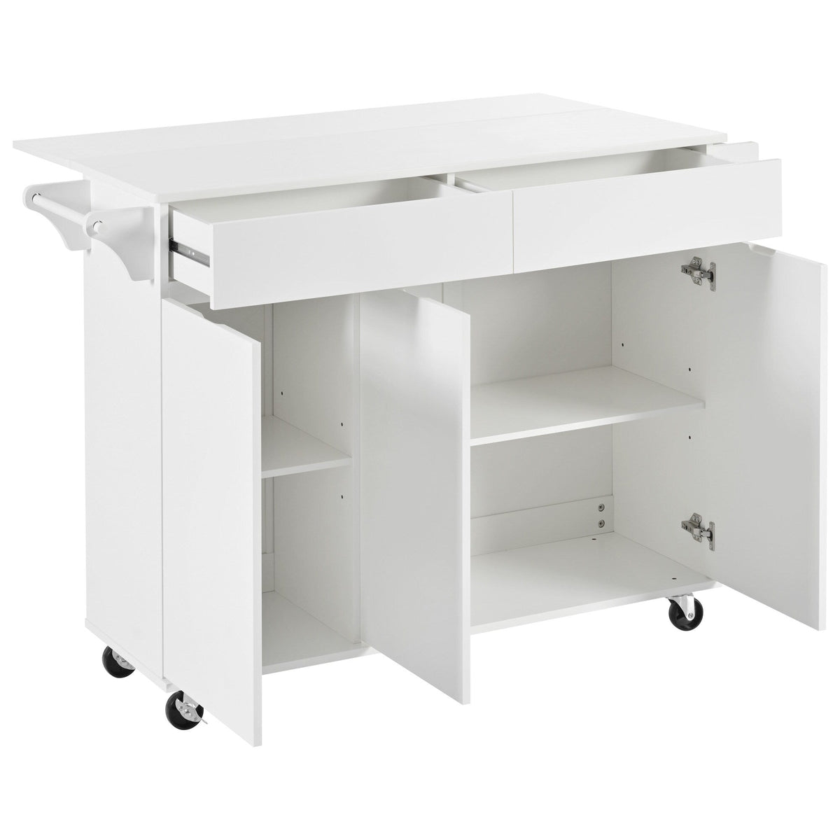 Bybafun White Mdf Base with Mdf Wood Top Rolling Kitchen Island (27.6-in x 53.2-in x 36.3-in)