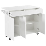 Bybafun White Mdf Base with Mdf Wood Top Rolling Kitchen Island (27.6-in x 53.2-in x 36.3-in)